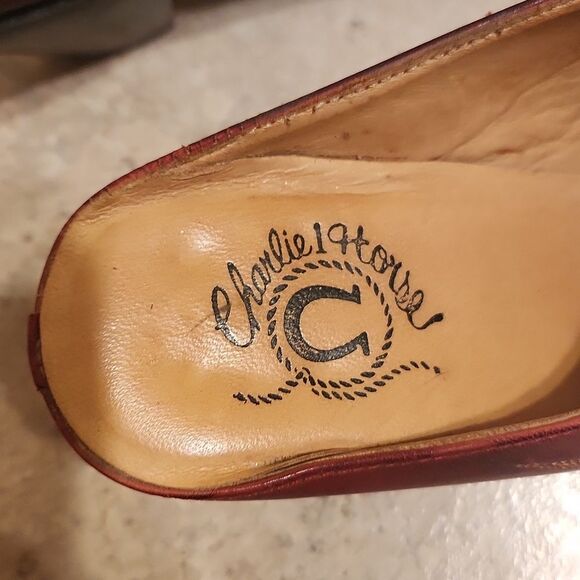 Charlie 1 Horse Red Embroidered Leather Heeled Mules Made in Brazil Size 7.5 - Picture 7 of 13